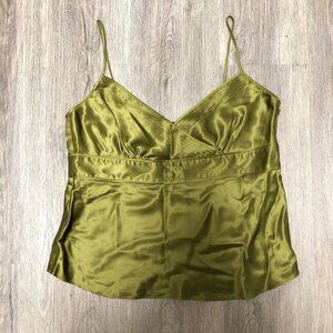 J. Crew 100% Silk Cami Tank Top Olive Green Baby Doll Top Size 12 P Babydoll Y2K